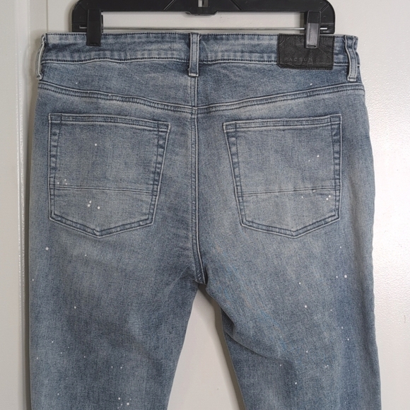 PacSun Stacked Skinny Jeans Medium Wash Distressed w Paint Splatter Men's 32x34 - Picture 8 of 14
